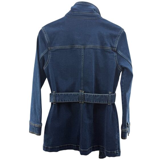 On 34th Women's Belted Denim Wrap Jacket Long Length Fall Winter Medium Wash XS - Picture 12 of 16
